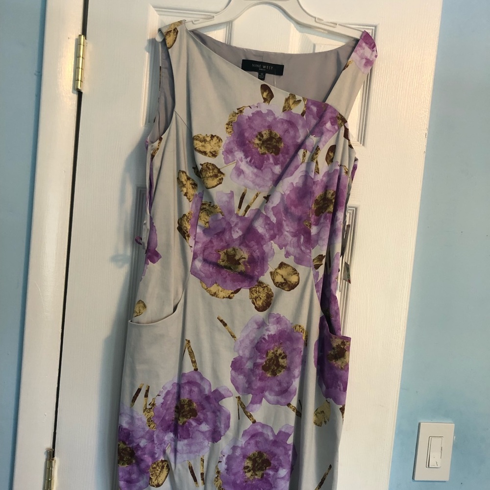 Formal dress, white with purple flowers